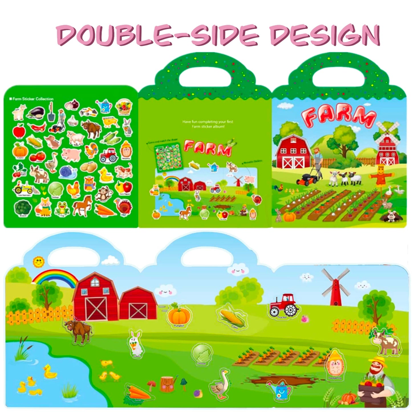 RUSON Reusable Sticker Book for Kids – Farm, Seasons & Animals (3 Sets) | Travel Learning Toys 3+