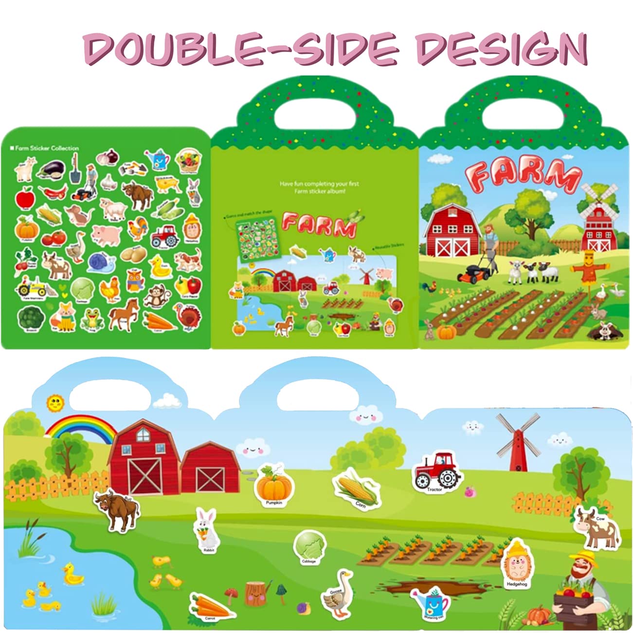RUSON Reusable Farm Sticker Book for Kids – Travel Activity & Learning Stickers (Ages 3+)