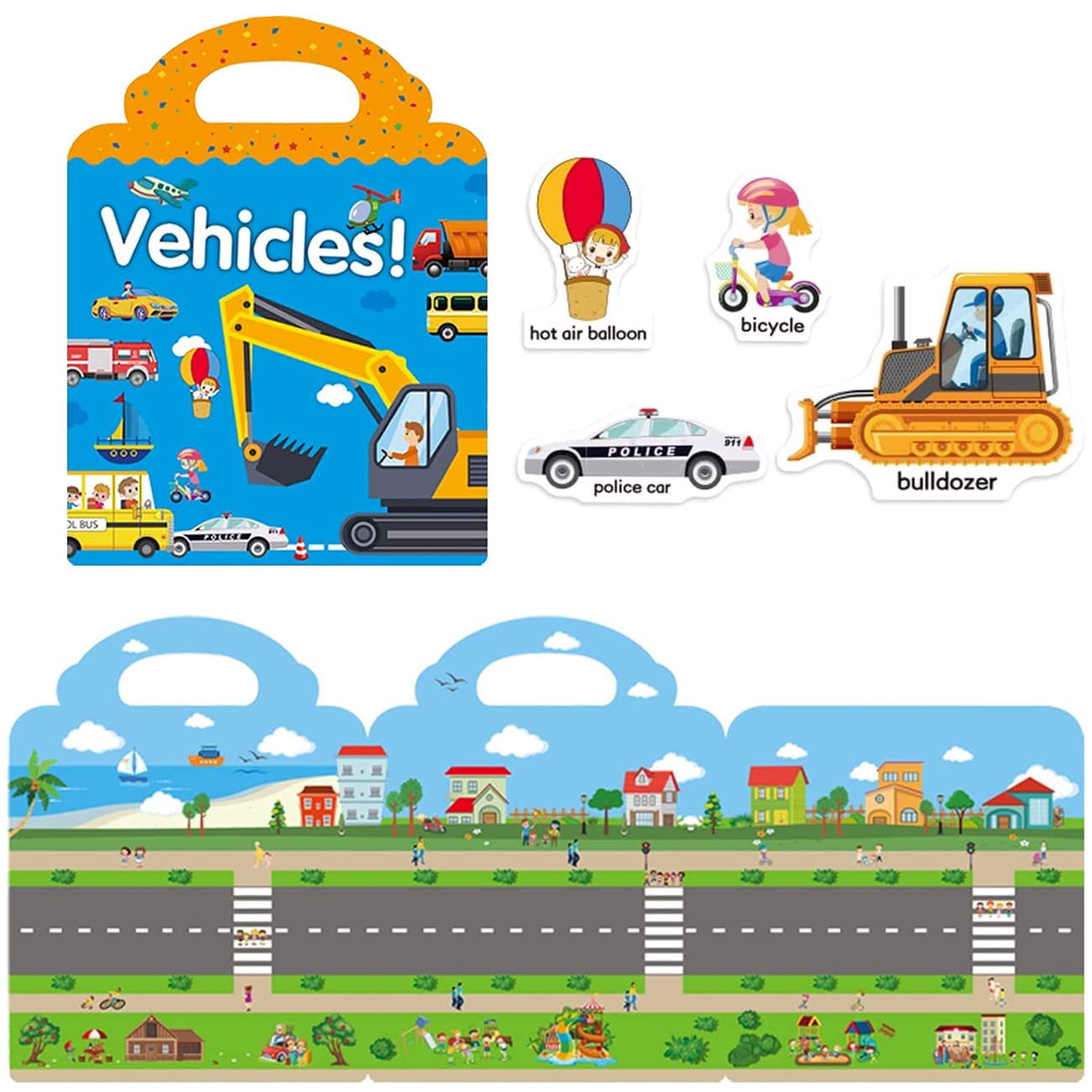 RUSON Reusable Sticker Book for Kids – Vehicles & Dinosaurs, Travel-Friendly Educational Sticker Book (Ages 3+)