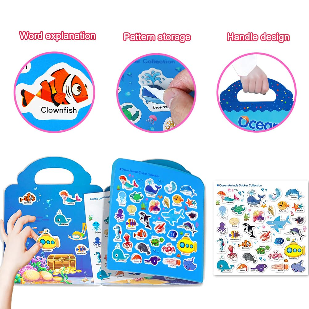 RUSON Reusable Ocean Sticker Book for Kids – Educational Travel Activity for Ages 3+