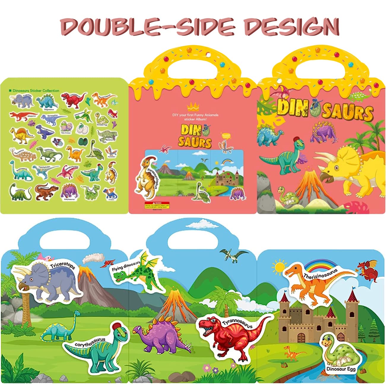 RUSON Reusable Sticker Book for Kids – Vehicles & Dinosaurs, Travel-Friendly Educational Sticker Book (Ages 3+)
