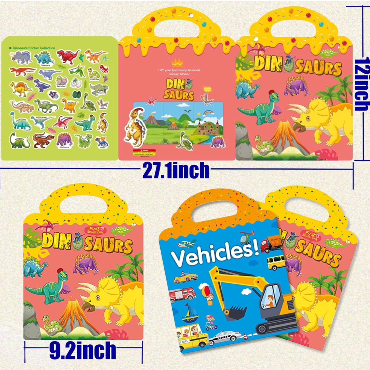 RUSON Reusable Sticker Book for Kids – Vehicles & Dinosaurs, Travel-Friendly Educational Sticker Book (Ages 3+)
