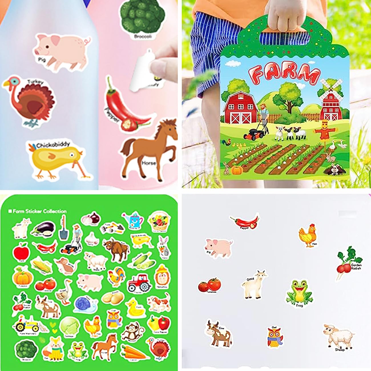 RUSON Reusable Farm Sticker Book for Kids – Travel Activity & Learning Stickers (Ages 3+)