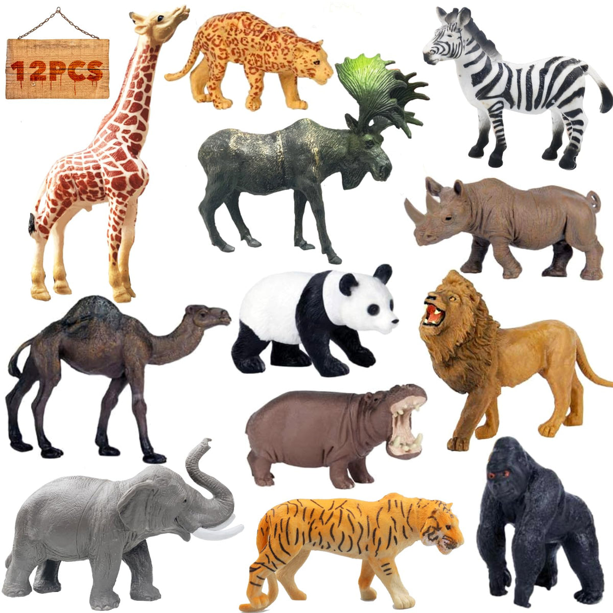 RUSON 12 Pcs Realistic Jungle Animal Figures – Safari Zoo Playset for Kids
