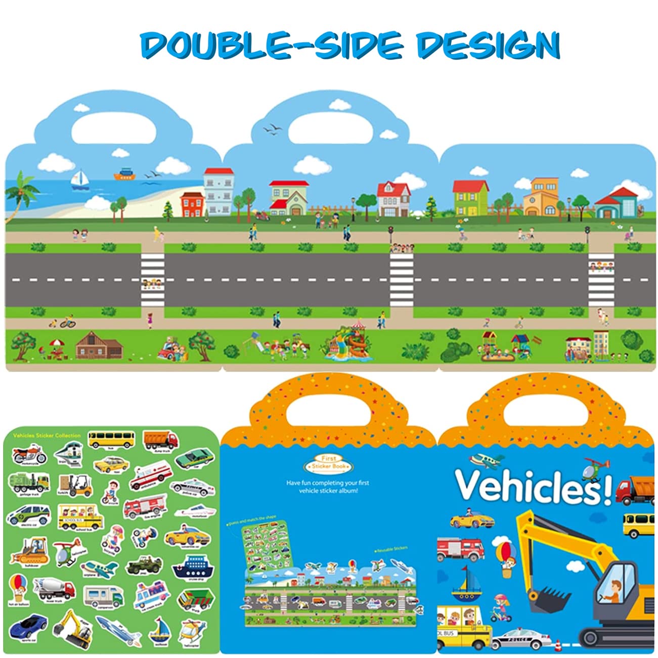 RUSON Reusable Sticker Book for Kids – Vehicles & Trucks | Educational Travel Activity Toy for Ages 3+