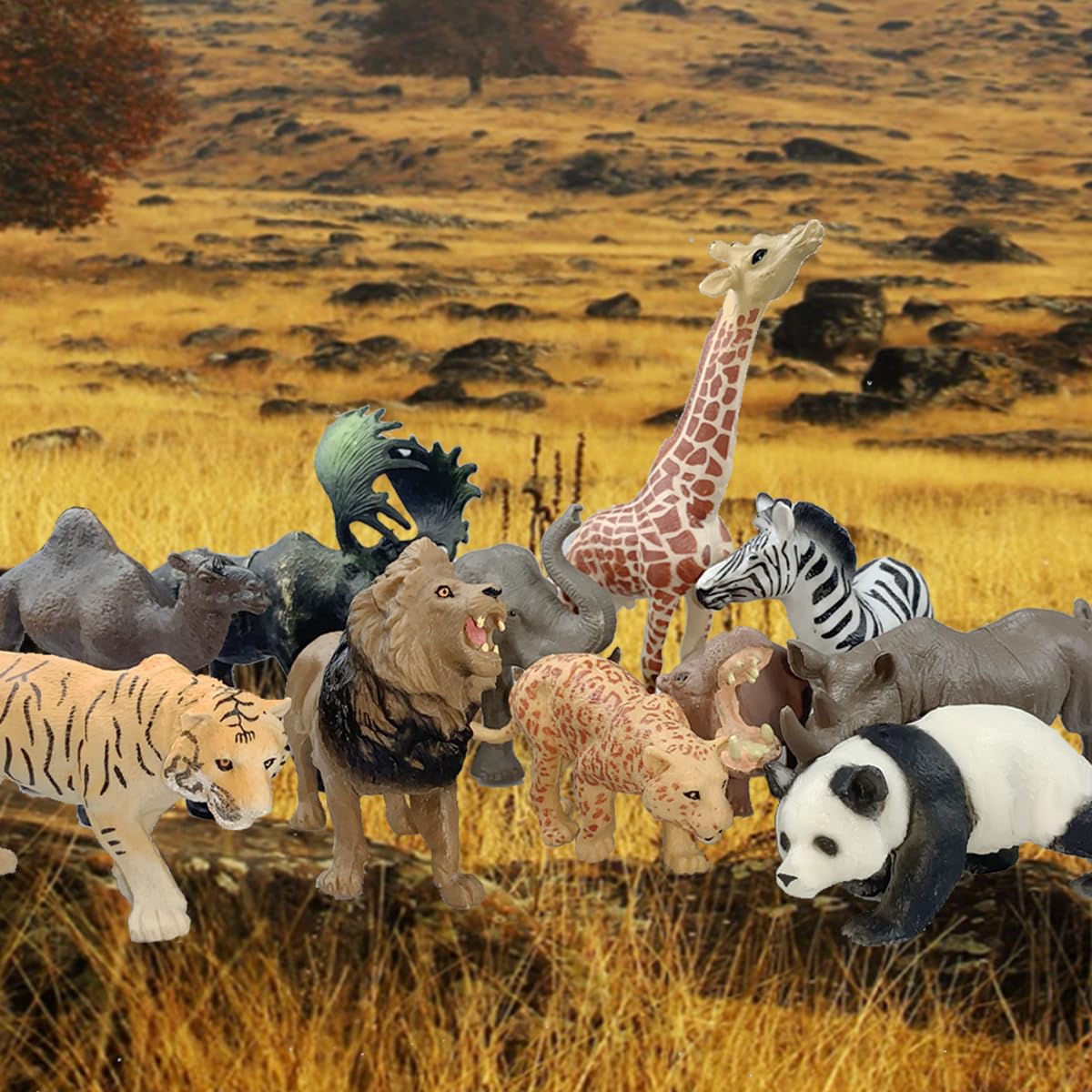 RUSON 12 Pcs Realistic Jungle Animal Figures – Safari Zoo Playset for Kids