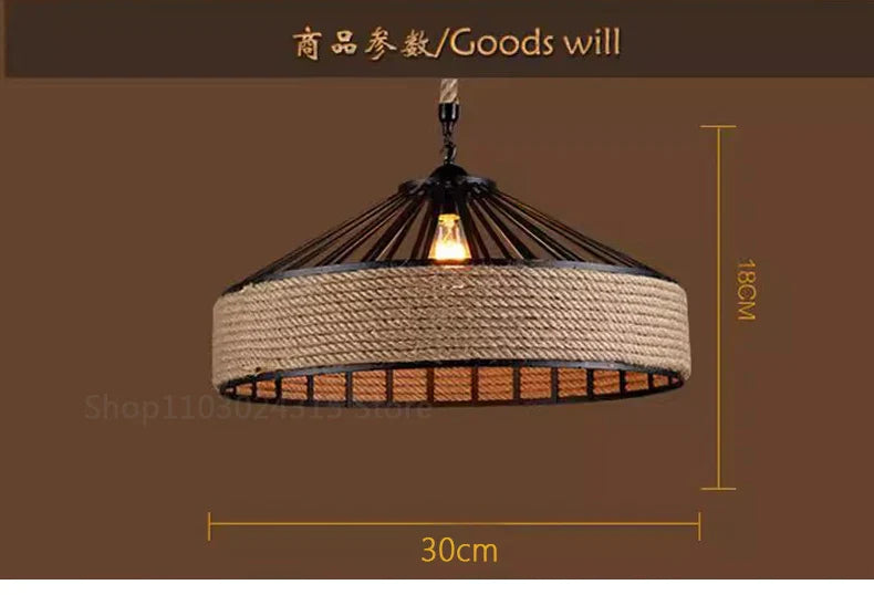 Rustic Hemp Rope Pendant Light – Industrial Retro Ceiling Lamp