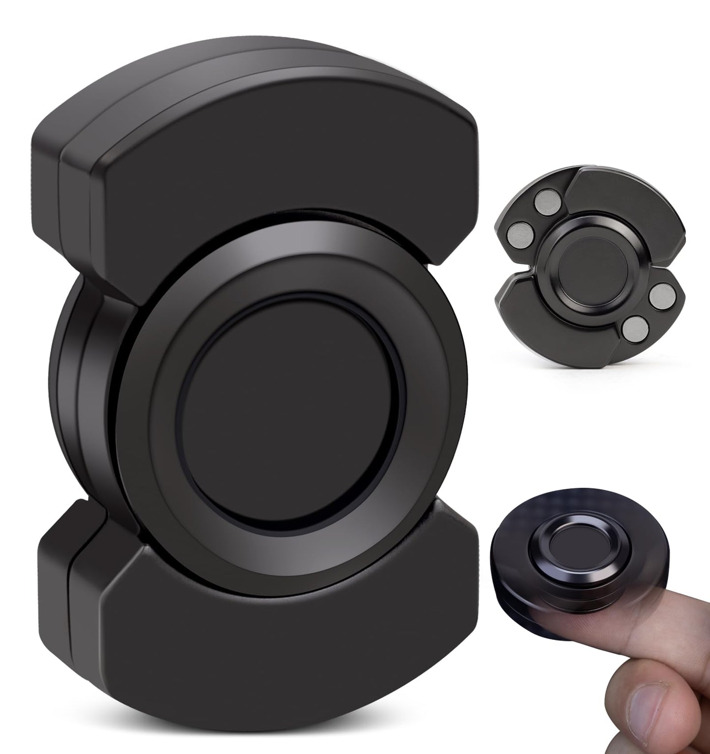 Rutanshenn 3-in-1 Fidget Spinner, Slider & Clicker — EDC Metal Toy, Stainless Steel, Black