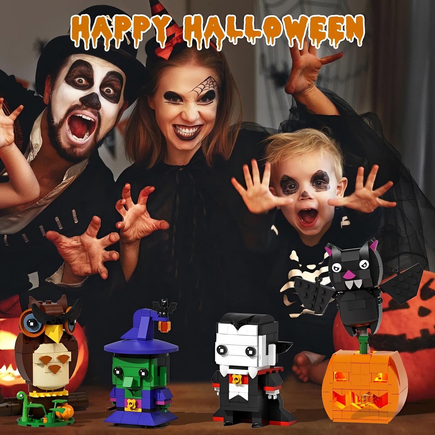 RUVARA Horror Figure Building Set – 503-Piece Halloween Model Kit with Owl, Wizard, Vampire & Pumpkin Bat