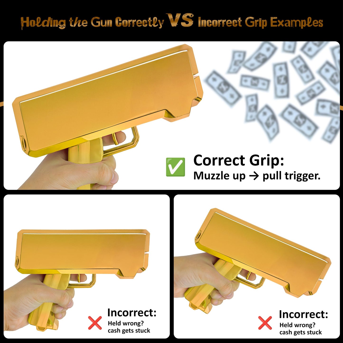 RUVINCE Money Gun Shooter – Real-Looking Rain Prop for Movies, Parties, and Games