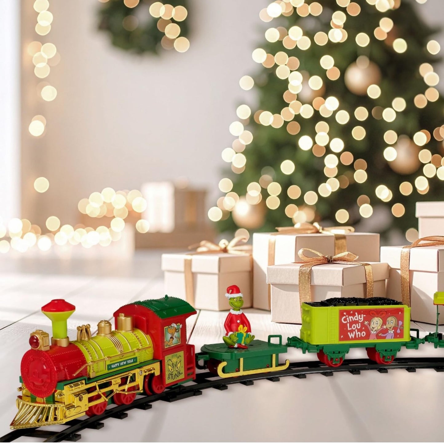 Ruz Grinch Holiday Express Train Set (12-Piece, 9 ft Track) – Light & Sound