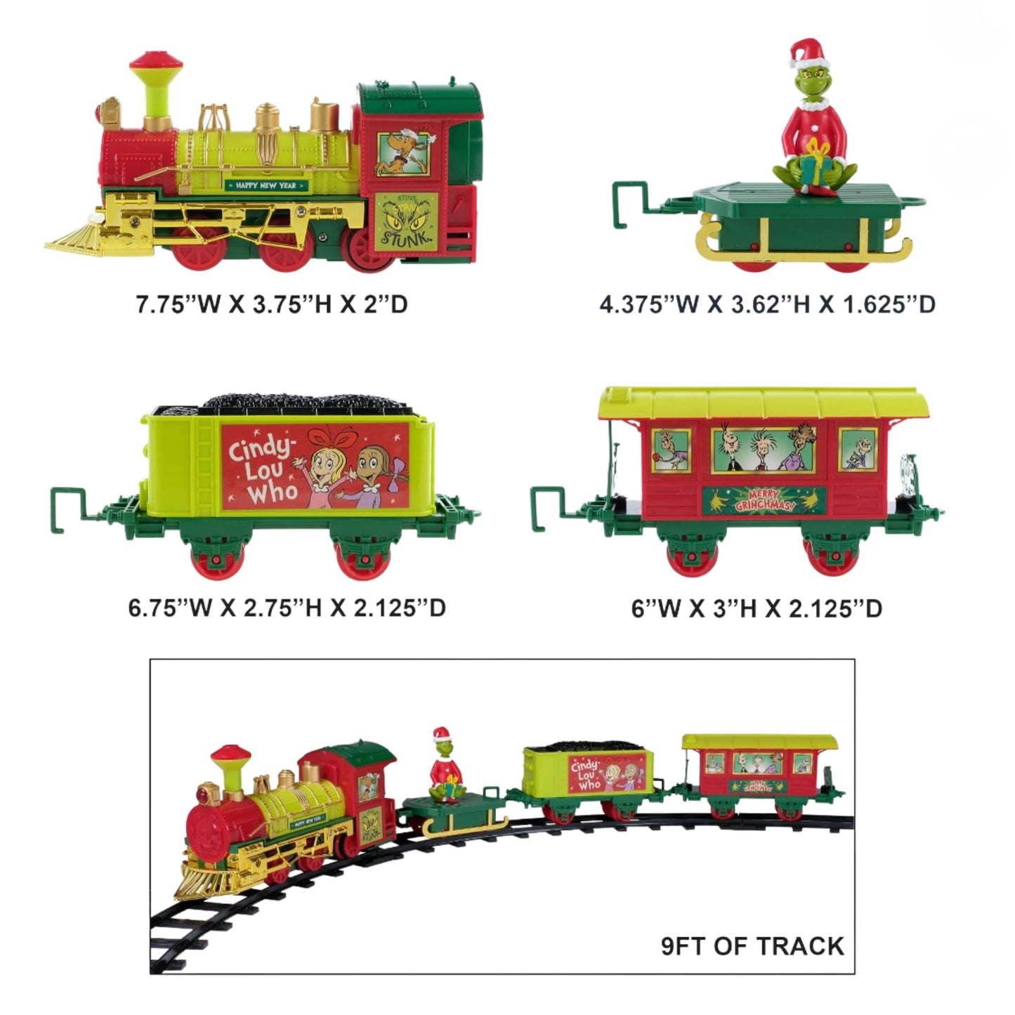 Ruz Grinch Holiday Express Train Set (12-Piece, 9 ft Track) – Light & Sound