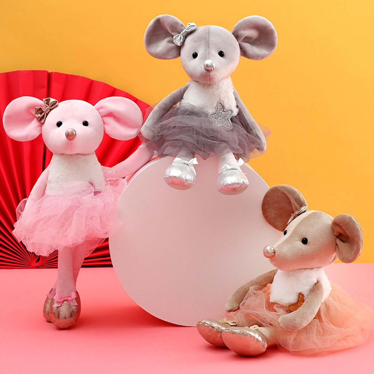 Ruzucoda Plush Mouse Ballet Doll - 15.5-inch Pink Ballerina Gift for Girls