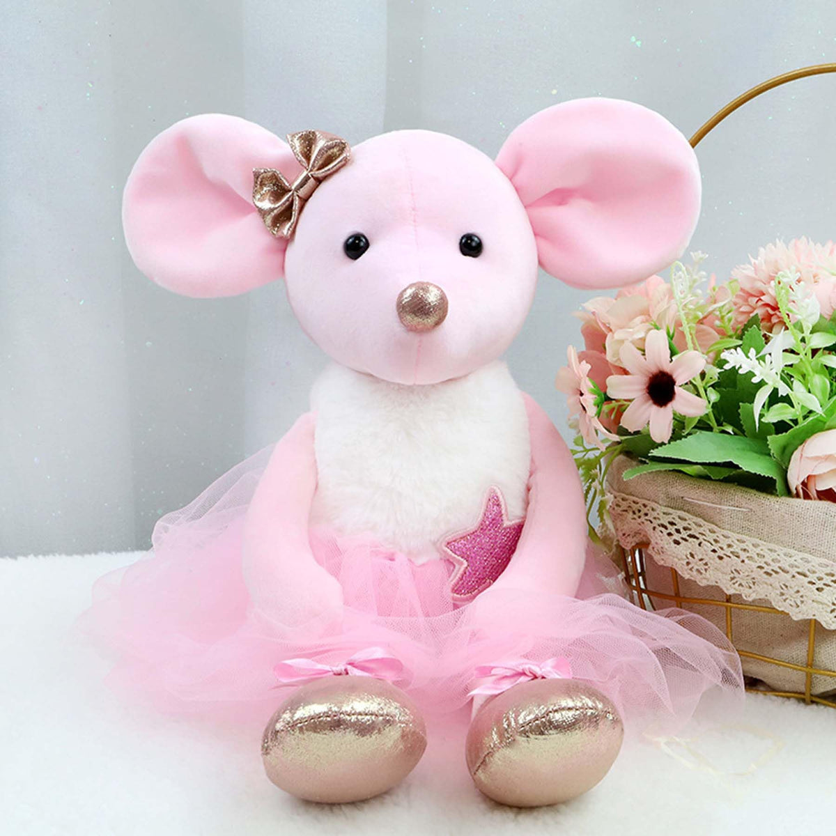 Ruzucoda Plush Mouse Ballet Doll - 15.5-inch Pink Ballerina Gift for Girls