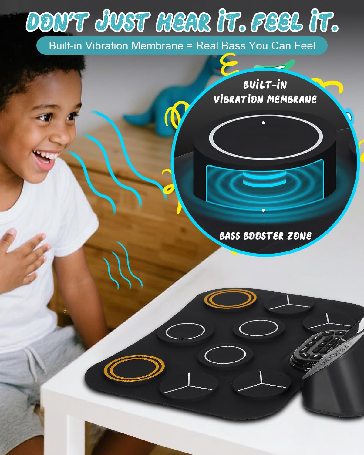 RVONE Kids Electronic Drum Pad – 9-Pad Roll-Up Drum Set with 5 Light Modes