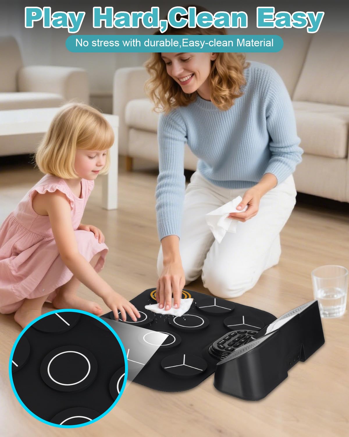 RVONE Electric Drum Set for Kids – 9 Pads, 3W Speakers, LCD Screen