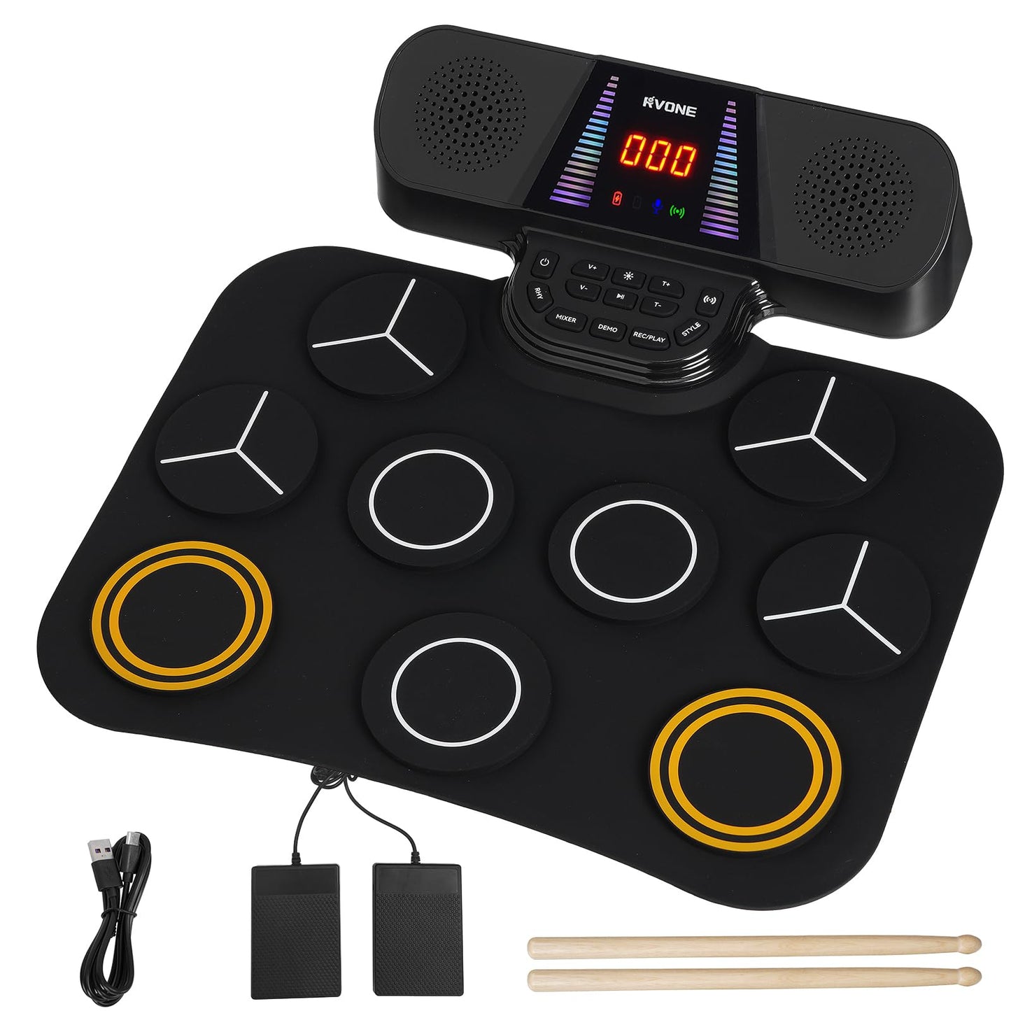 RVONE Electric Drum Set for Kids – 9 Pads, 3W Speakers, LCD Screen