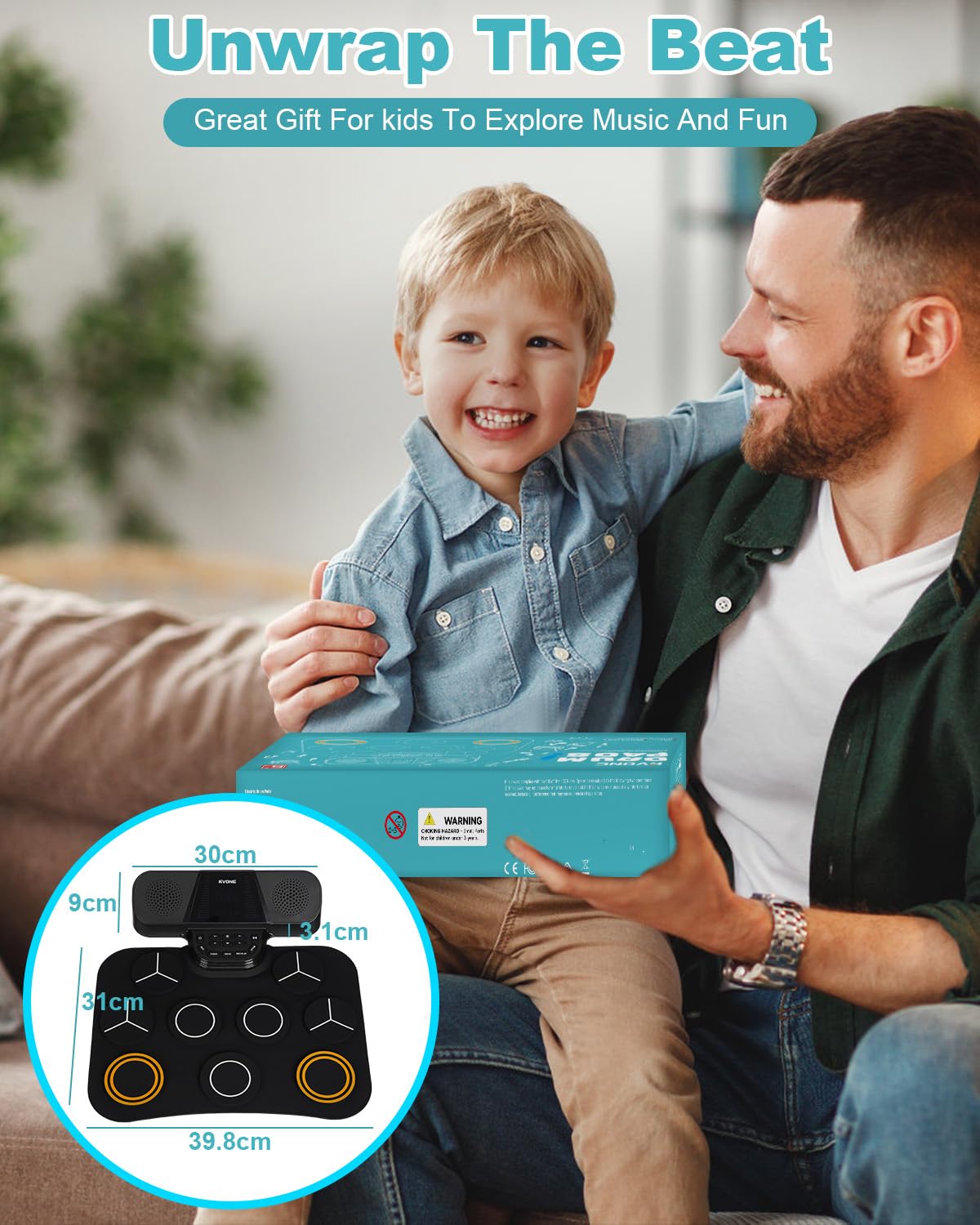 RVONE Electric Drum Set for Kids – 9 Pads, 3W Speakers, LCD Screen