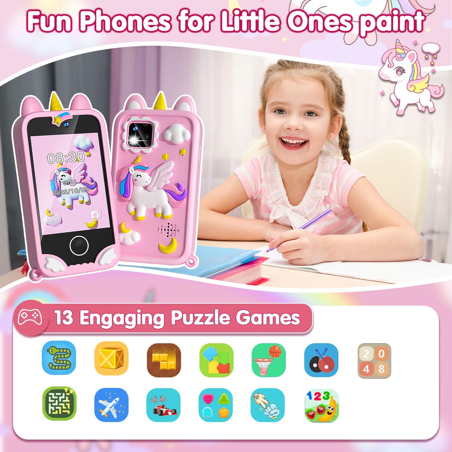 Rvwsx Kids Phone - 2.8-inch Touchscreen with Dual Cameras, 32GB Gift for Girls 3-10