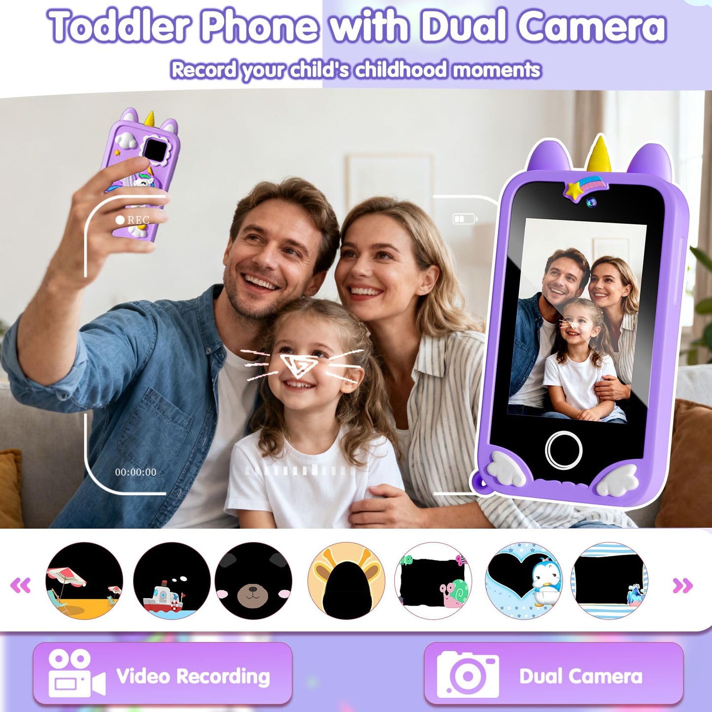 Rvwsx Kids Phone - 2.8-inch Touchscreen Toddler Smartphone with Dual Cameras & 32GB