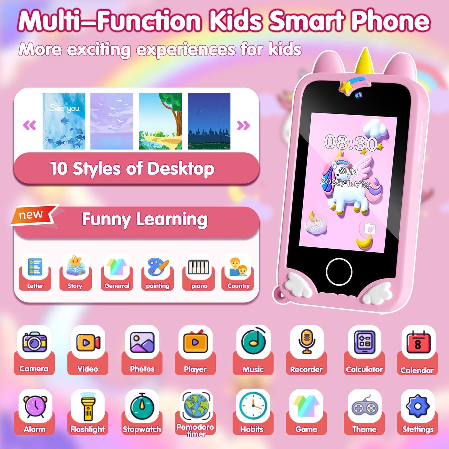 Rvwsx Kids Phone - 2.8-inch Touchscreen with Dual Cameras, 32GB Gift for Girls 3-10
