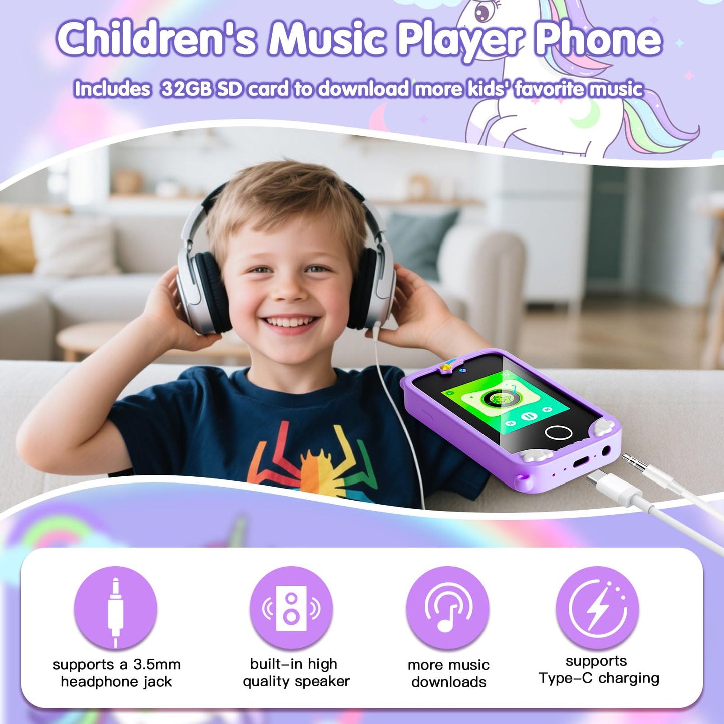 Rvwsx Kids Phone - 2.8-inch Touchscreen Toddler Smartphone with Dual Cameras & 32GB