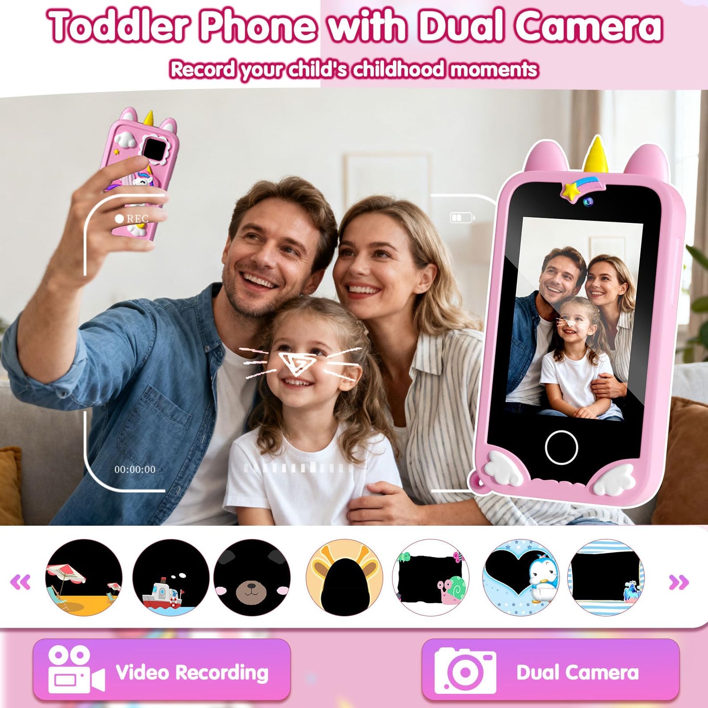 Rvwsx Kids Phone - 2.8-inch Touchscreen with Dual Cameras, 32GB Gift for Girls 3-10