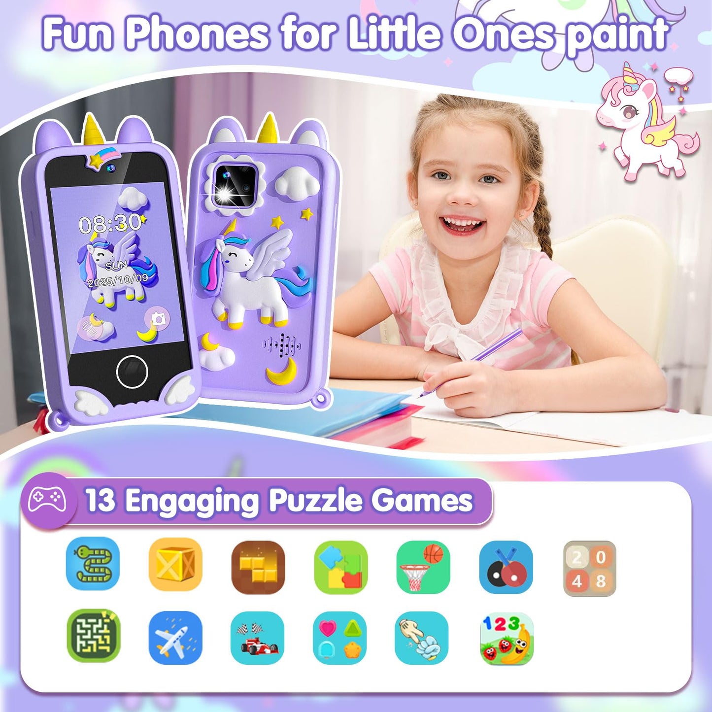 Rvwsx Kids Phone - 2.8-inch Touchscreen Toddler Smartphone with Dual Cameras & 32GB