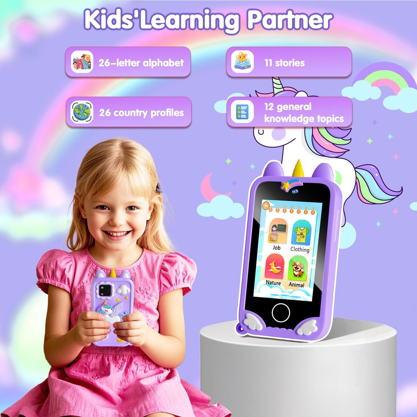 Rvwsx Kids Phone - 2.8-inch Touchscreen Toddler Smartphone with Dual Cameras & 32GB