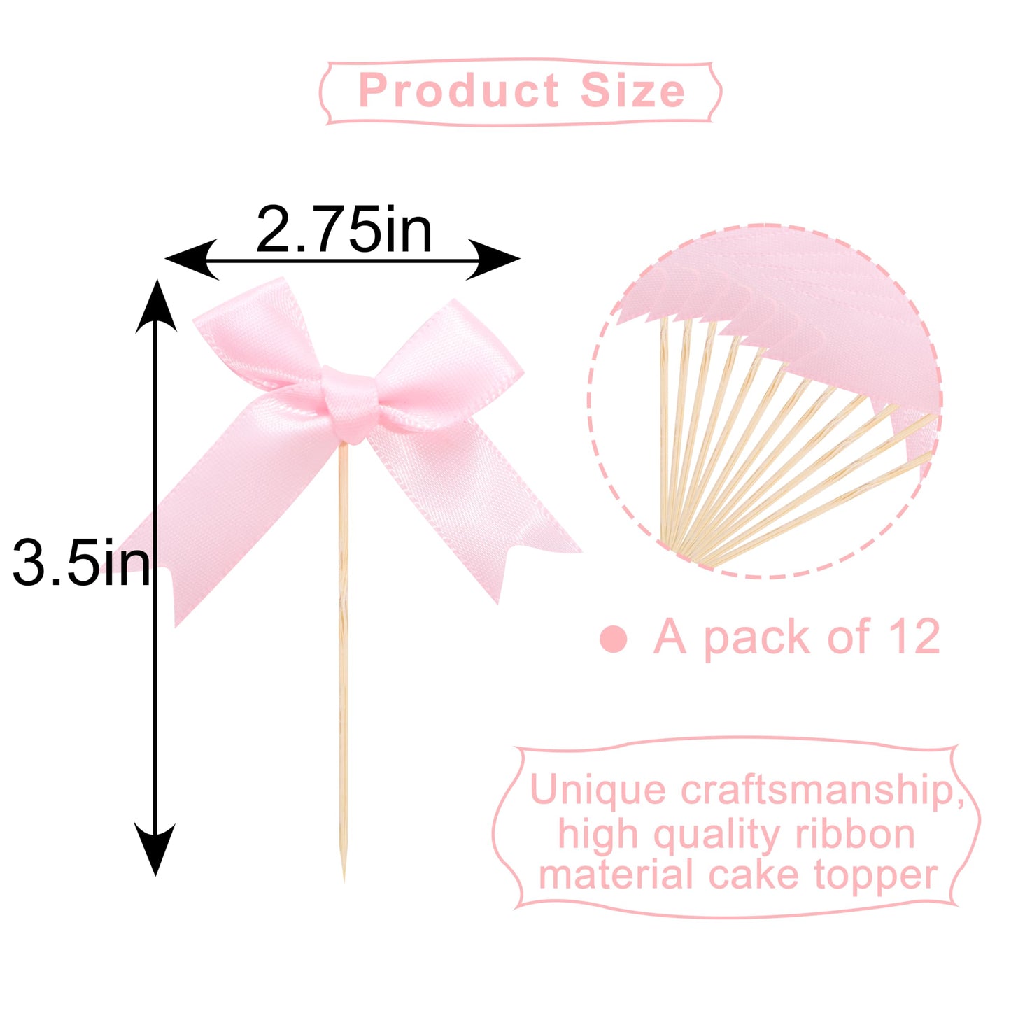Rweseo Coquette Pink Bow Cupcake Toppers – Pink Bow Cake Toppers for Parties