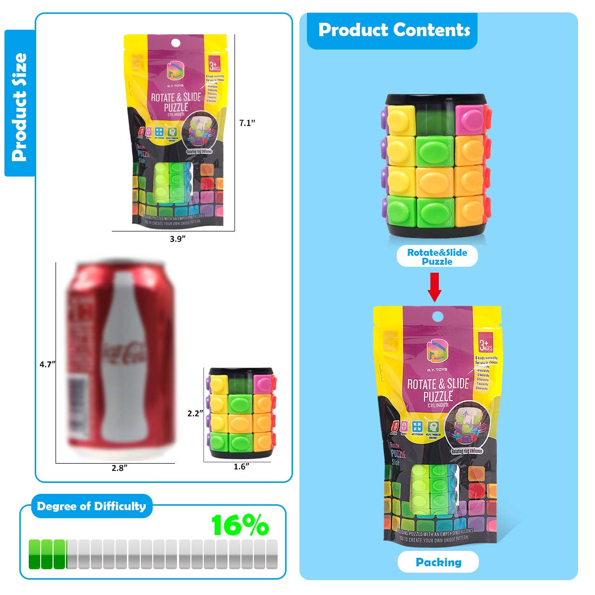 R.Y.TOYS Rotate and Slide Puzzle – 8-Color, 4-Layer Fidget Cube