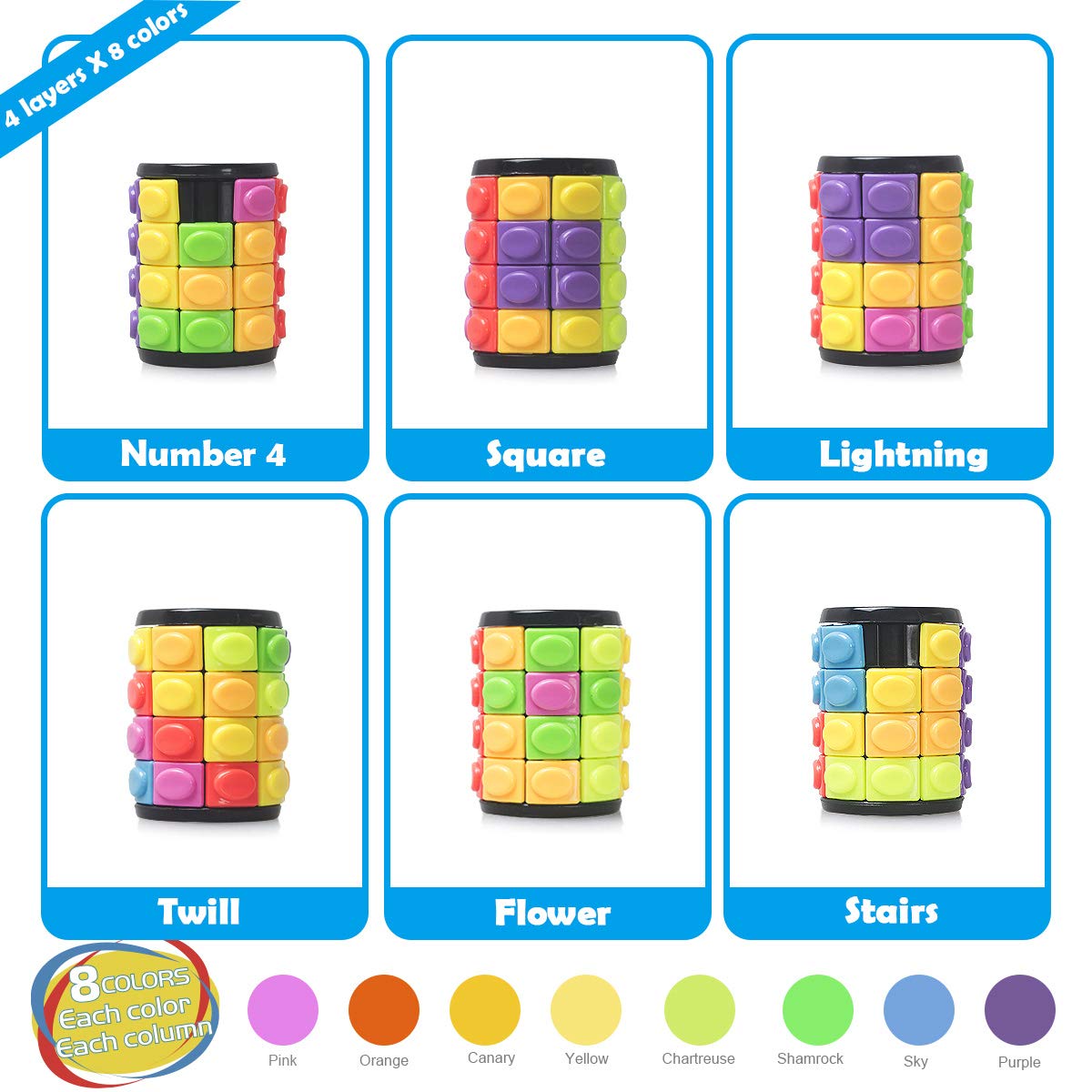 R.Y.TOYS Rotate and Slide Puzzle – 8-Color, 4-Layer Fidget Cube