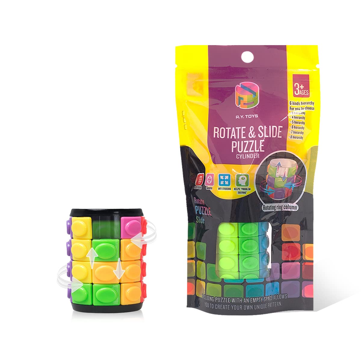 R.Y.TOYS Rotate and Slide Puzzle – 8-Color, 4-Layer Fidget Cube