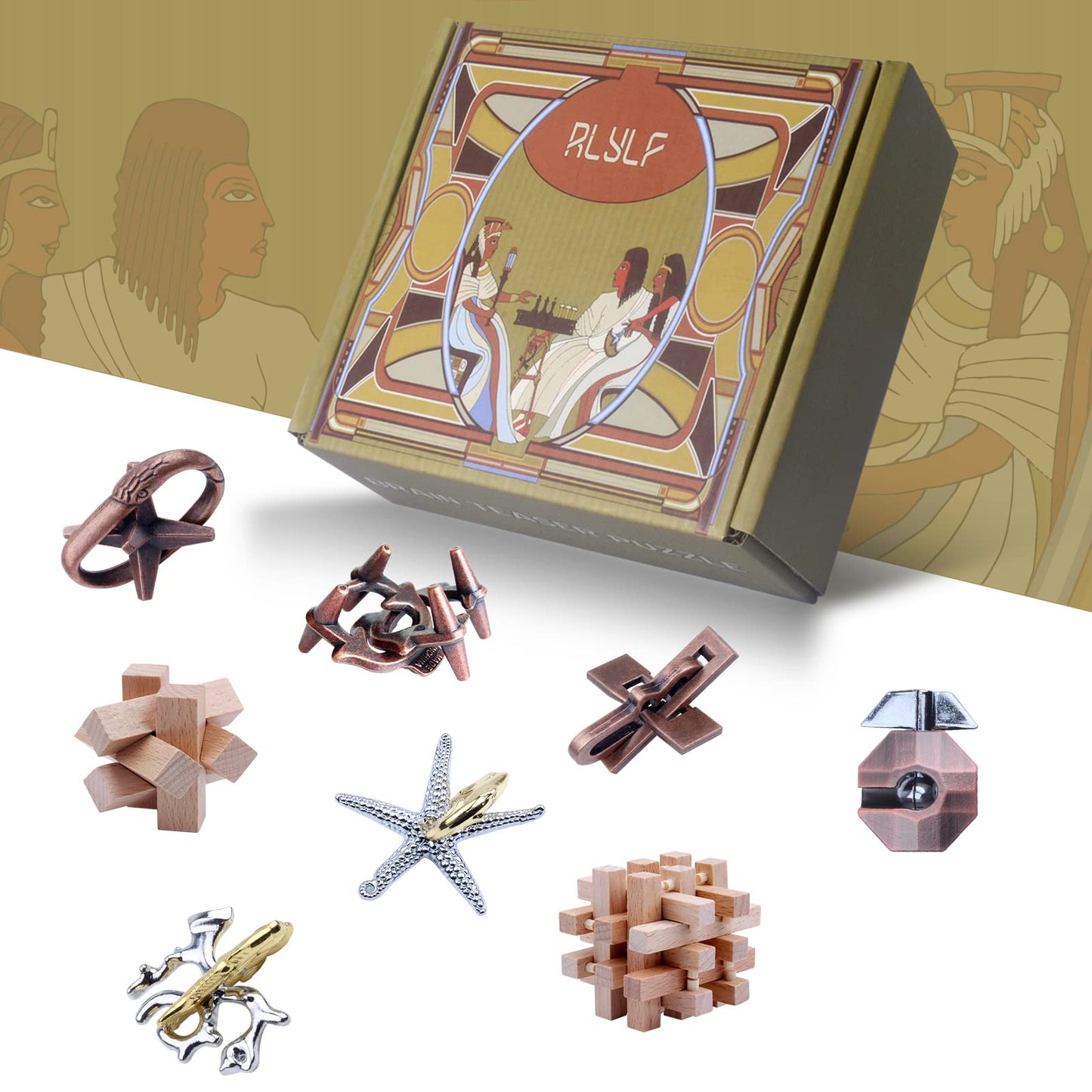RLYLF 8-Piece Wooden & Metal Brain Teaser Puzzles – 3D Interlock Mind Games for All Ages