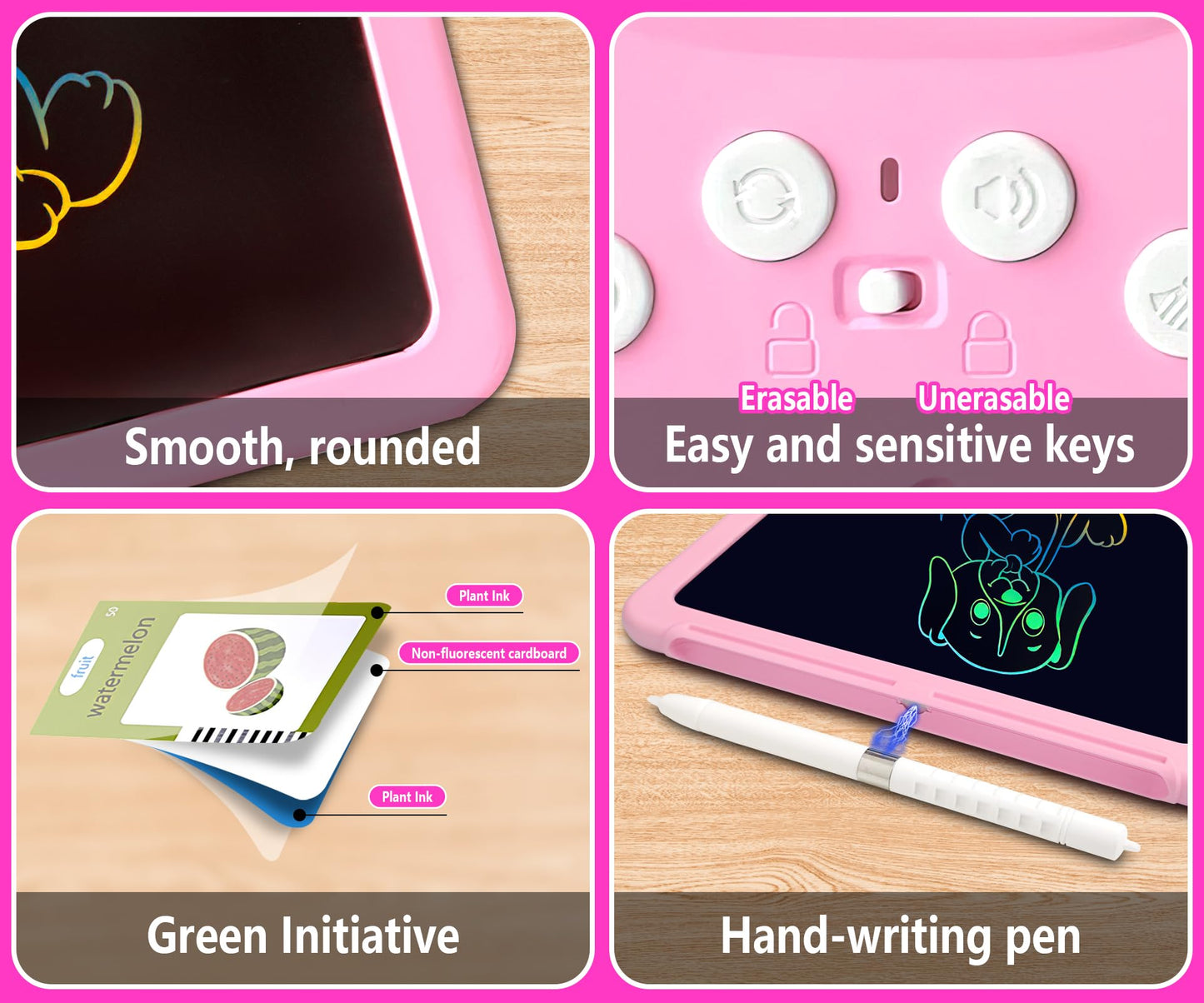Rylai Toddler Talking Flash Cards – 510 Sight Words with Drawing Tablet | Autism-Friendly Sensory Toy (Pink)