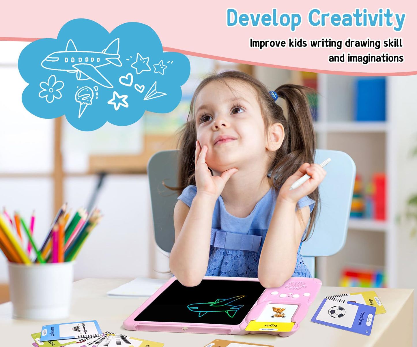 Rylai Toddler Talking Flash Cards – 510 Sight Words with Drawing Tablet | Autism-Friendly Sensory Toy (Pink)