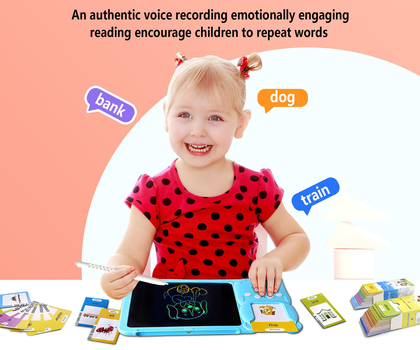 Rylai Toddler Talking Flash Cards – 510 Sight Words with Drawing Tablet, Sensory Learning Toy for Kids 2–6 (Blue)