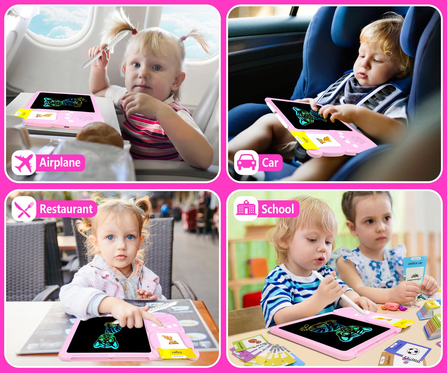 Rylai Toddler Talking Flash Cards – 510 Sight Words with Drawing Tablet | Autism-Friendly Sensory Toy (Pink)