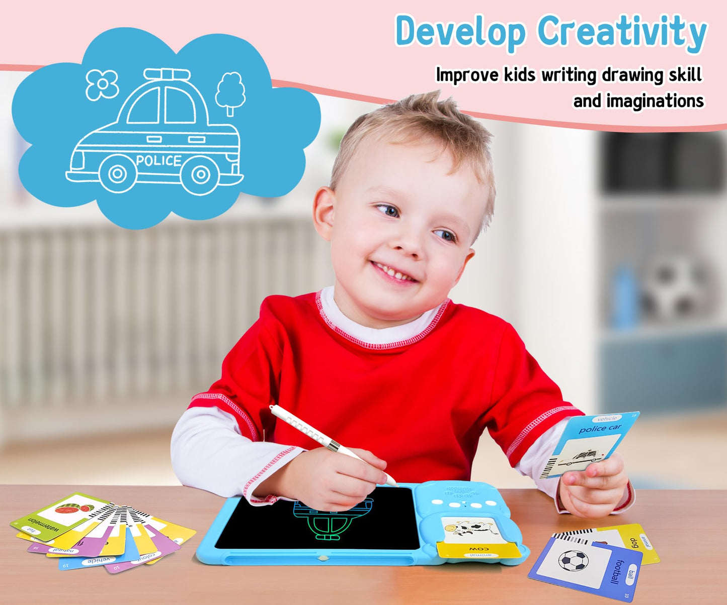 Rylai Toddler Talking Flash Cards – 510 Sight Words with Drawing Tablet, Sensory Learning Toy for Kids 2–6 (Blue)