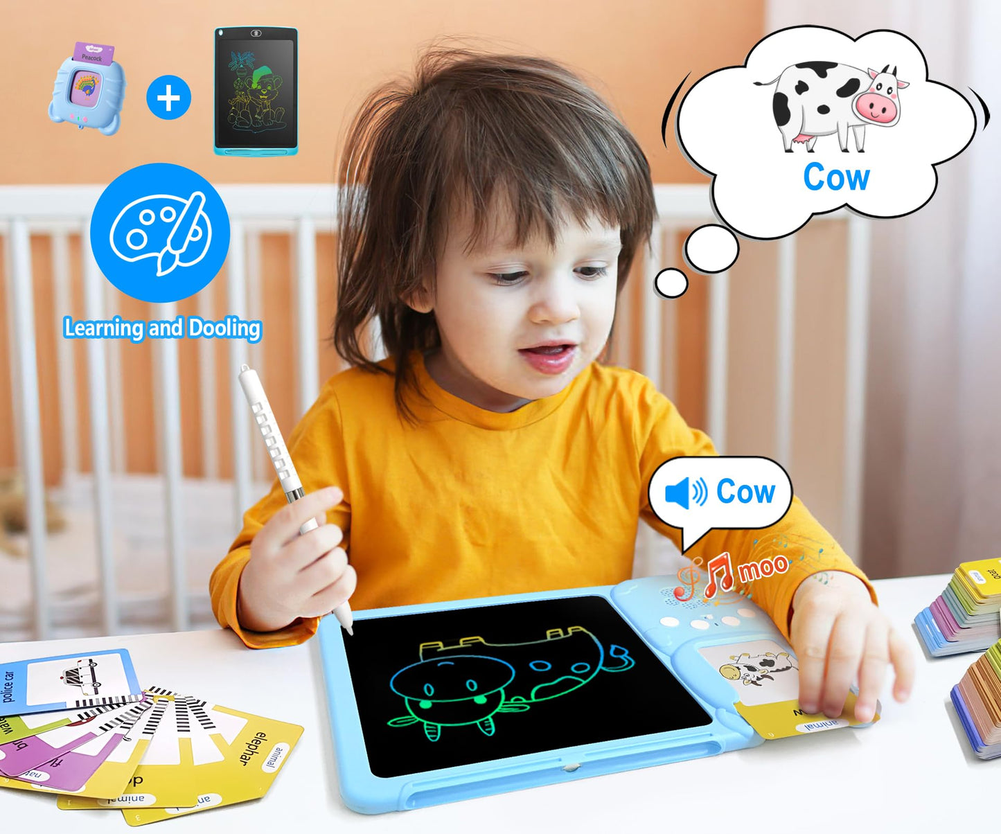 Rylai Toddler Talking Flash Cards – 510 Sight Words with Drawing Tablet, Sensory Learning Toy for Kids 2–6 (Blue)