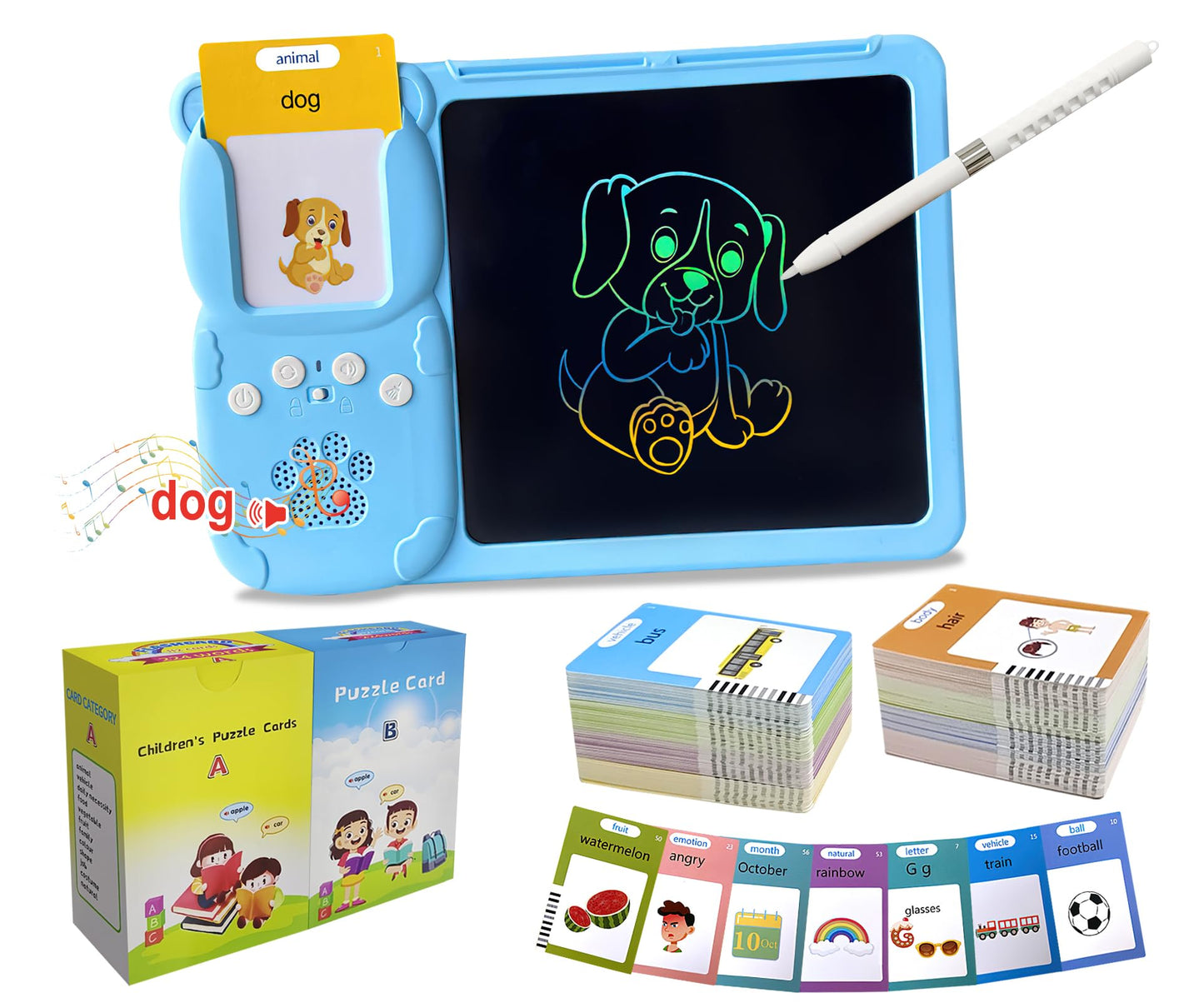 Rylai Toddler Talking Flash Cards – 510 Sight Words with Drawing Tablet, Sensory Learning Toy for Kids 2–6 (Blue)