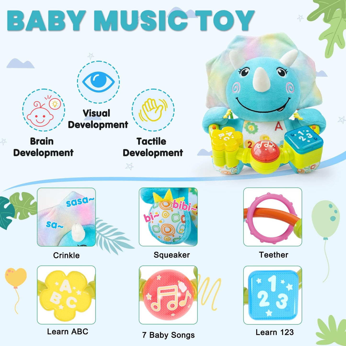 Ryotagift Bilingual Musical Elephant Toy – 7-in-1 Lights, Music, Letters & Numbers for 0-18 Months