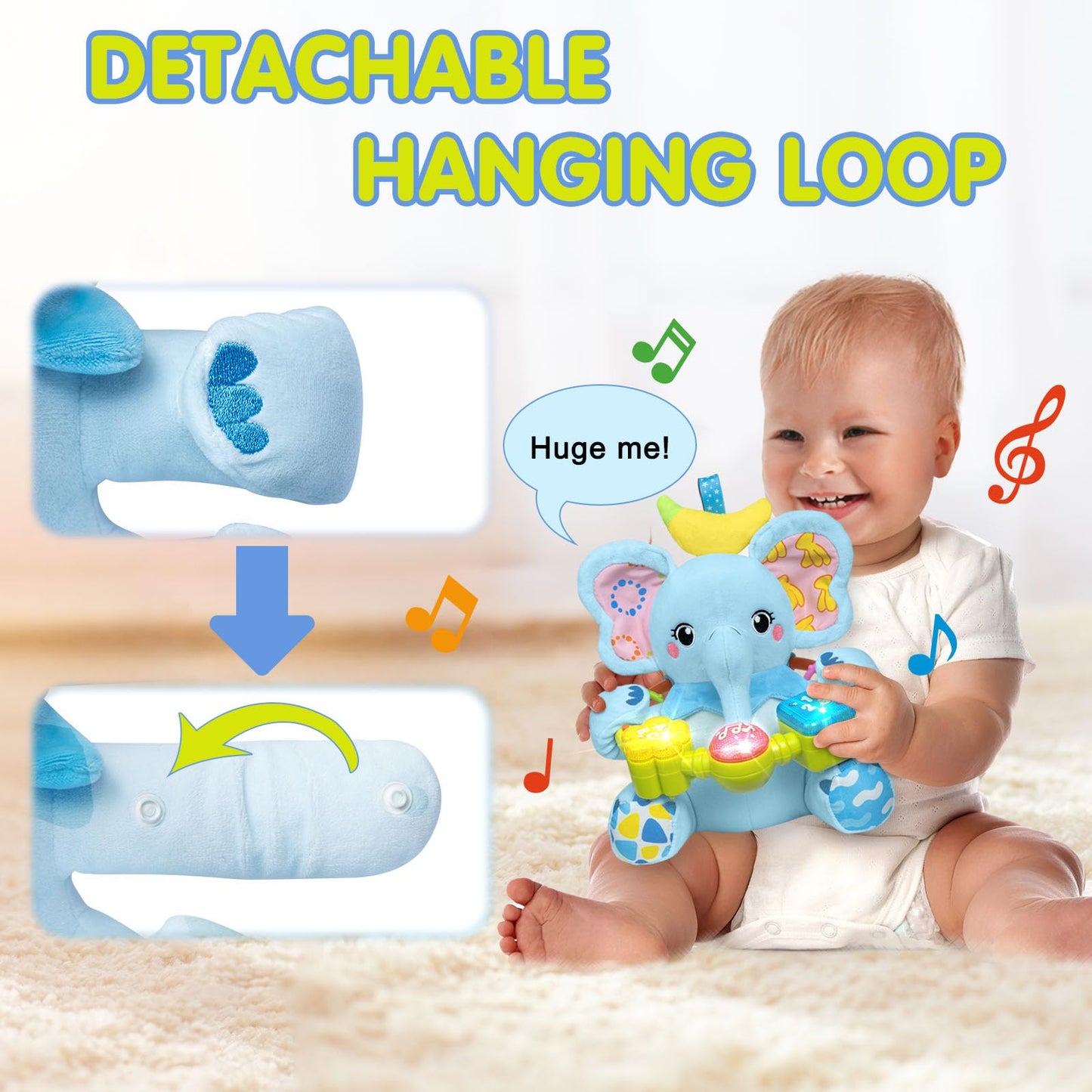 Ryotagift Baby Bilingual Musical Elephant Toy – Light-Up Music, Tummy Time & 0–18 Months