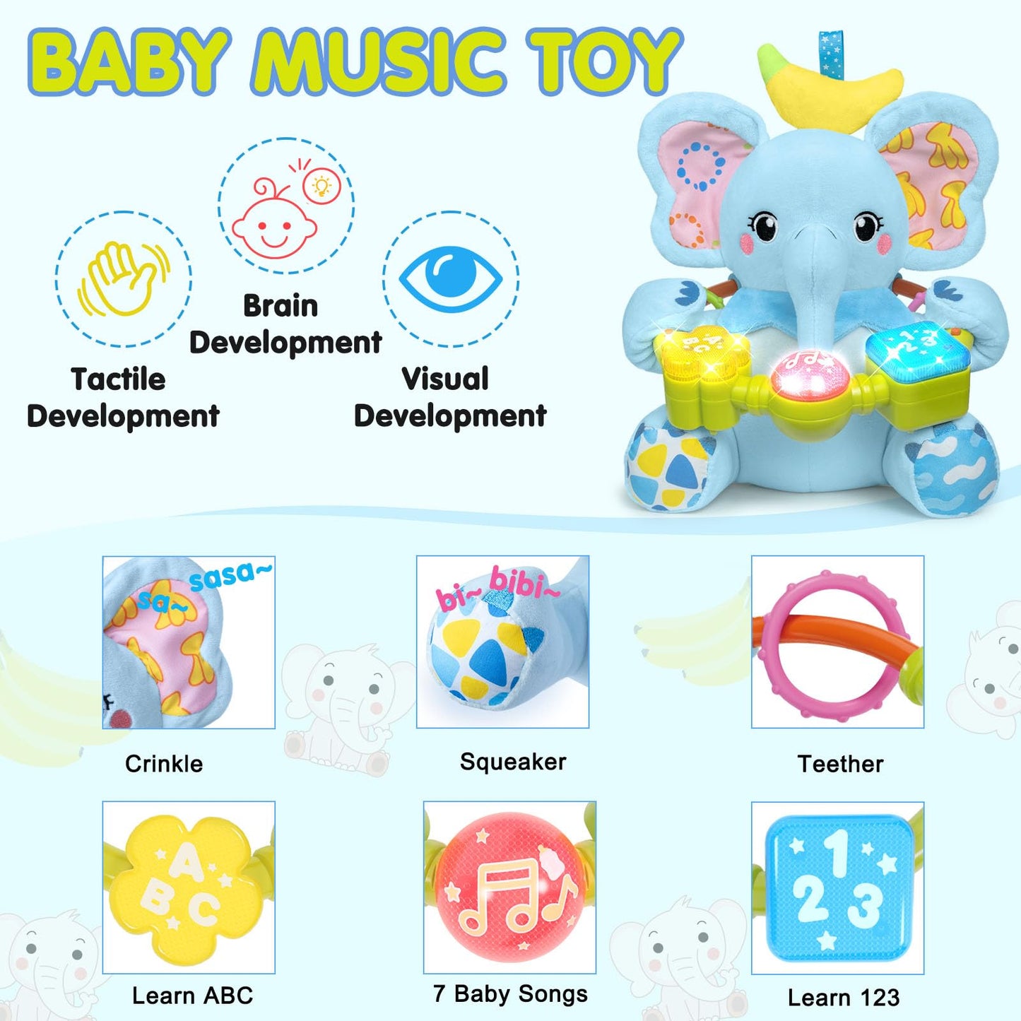 Ryotagift Baby Bilingual Musical Elephant Toy – Light-Up Music, Tummy Time & 0–18 Months