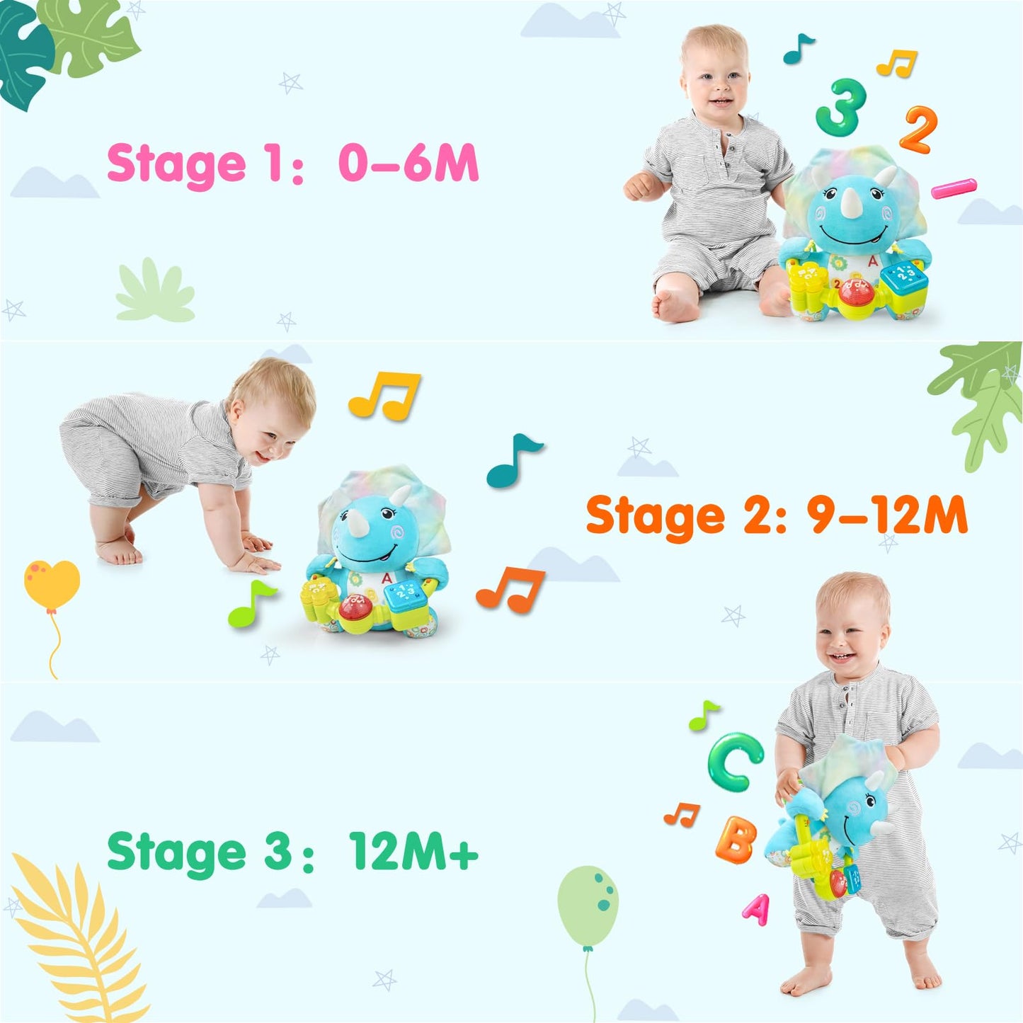 Ryotagift Bilingual Musical Elephant Toy – 7-in-1 Lights, Music, Letters & Numbers for 0-18 Months