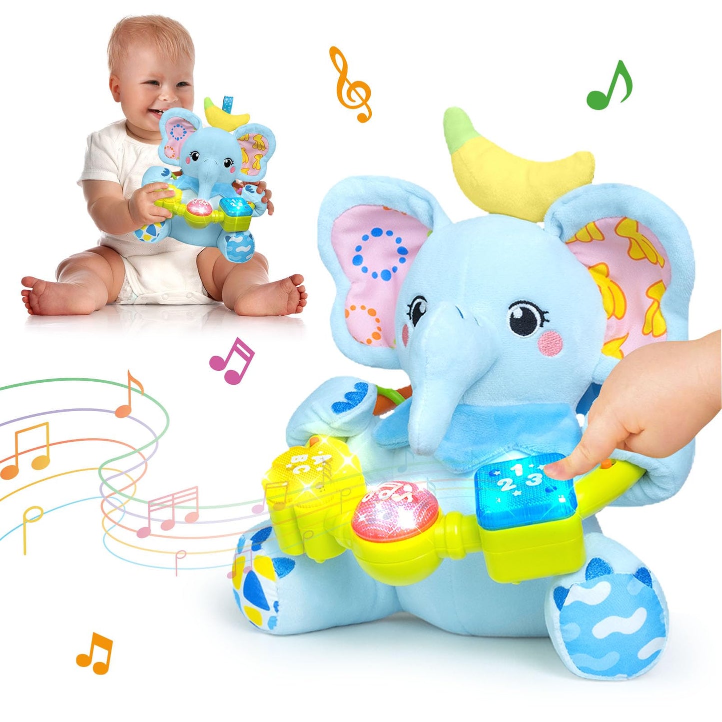 Ryotagift Baby Bilingual Musical Elephant Toy – Light-Up Music, Tummy Time & 0–18 Months