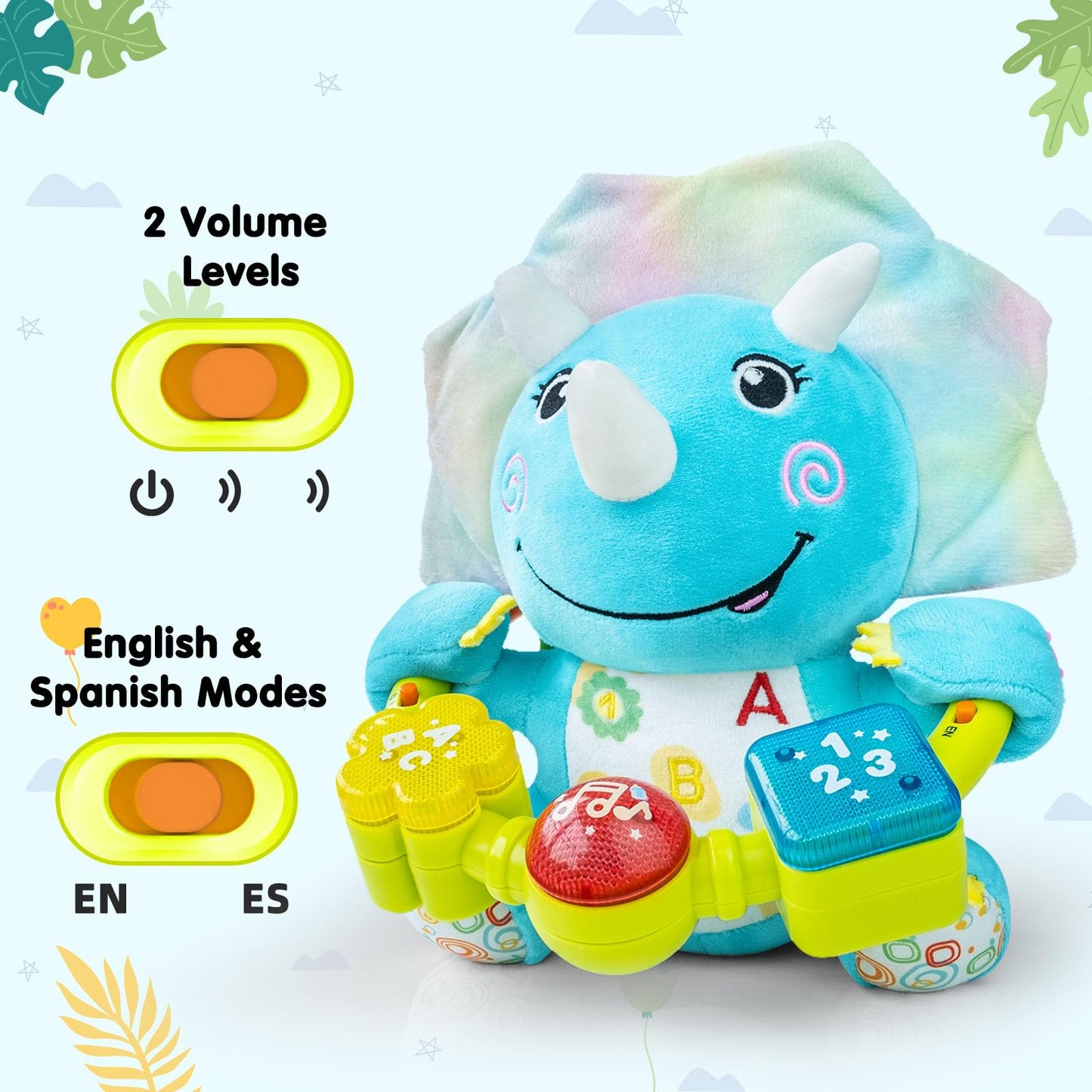 Ryotagift Bilingual Musical Elephant Toy – 7-in-1 Lights, Music, Letters & Numbers for 0-18 Months