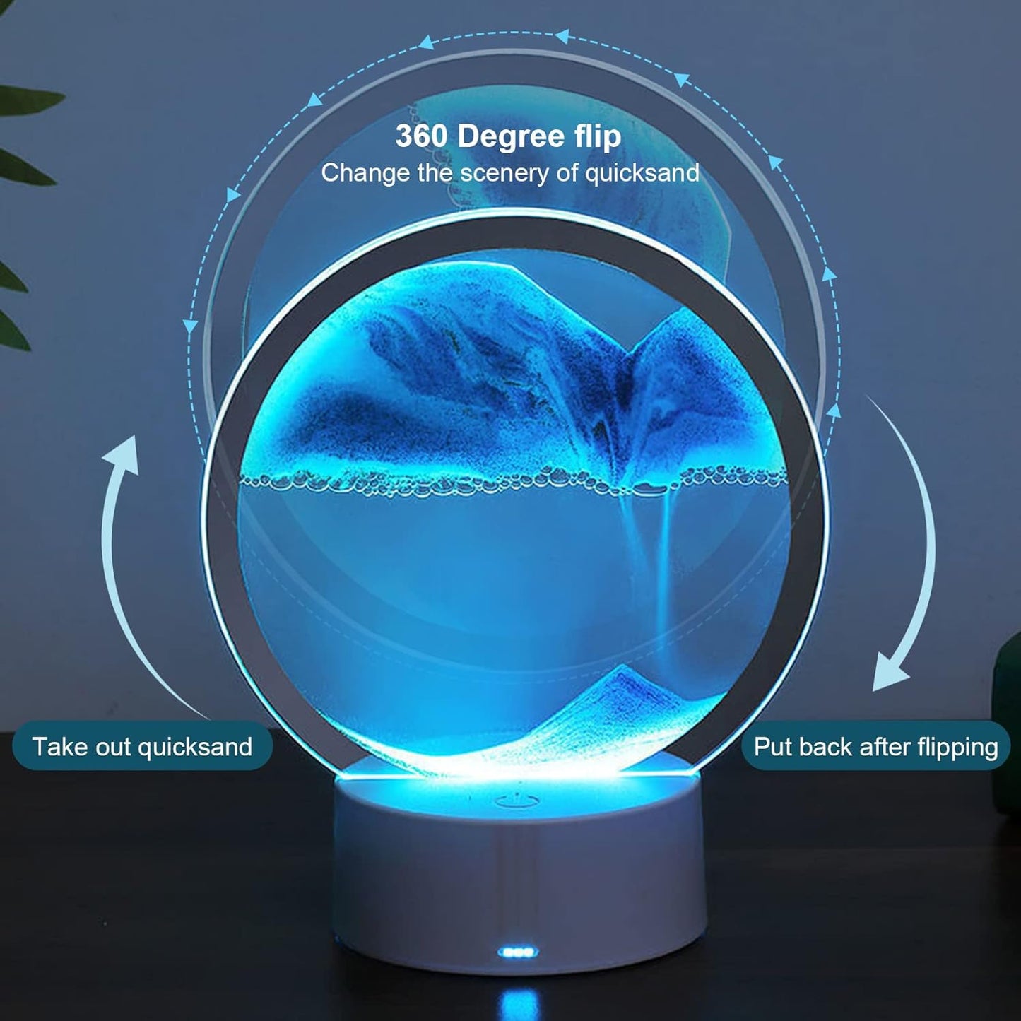 rysnwsu Moving Sand Art – Round Glass 3D Deep Sea Sandscape in Motion (Blue)