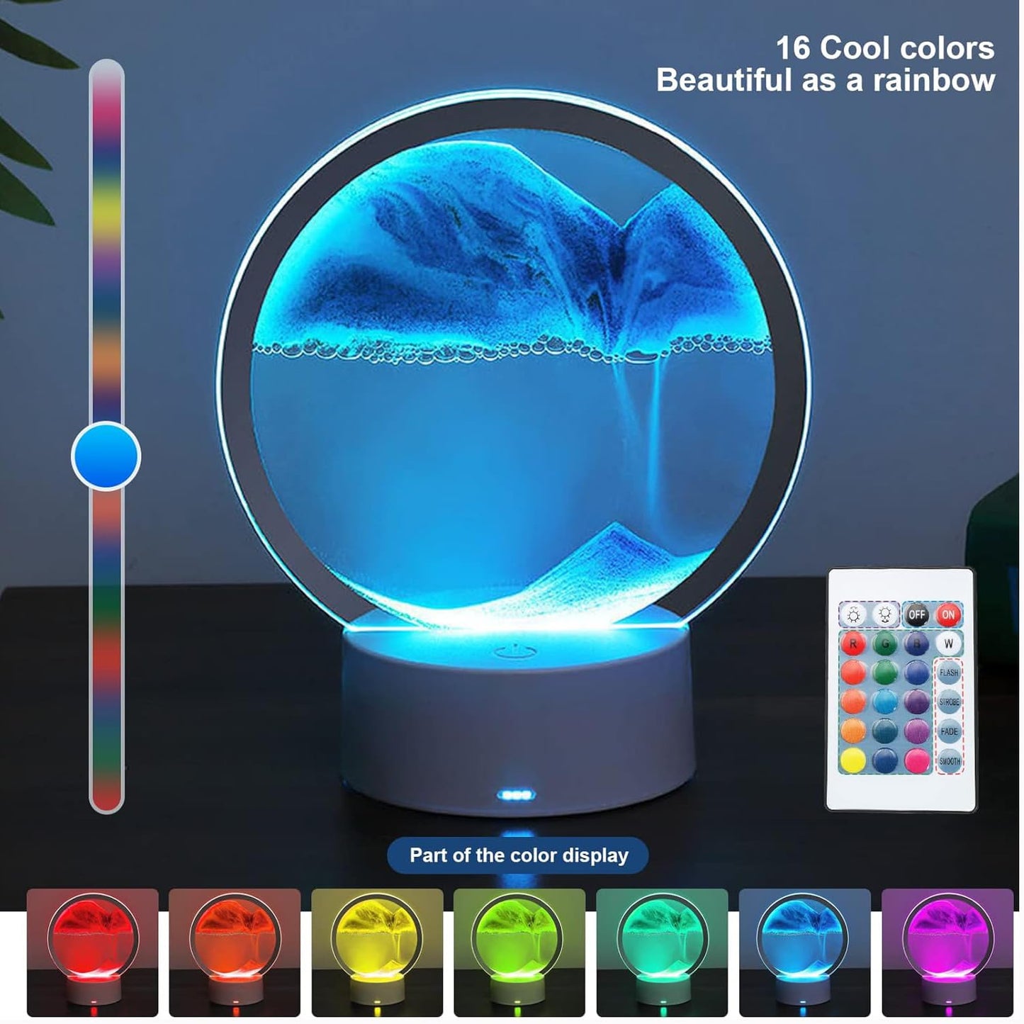 rysnwsu Moving Sand Art – Round Glass 3D Deep Sea Sandscape in Motion (Blue)