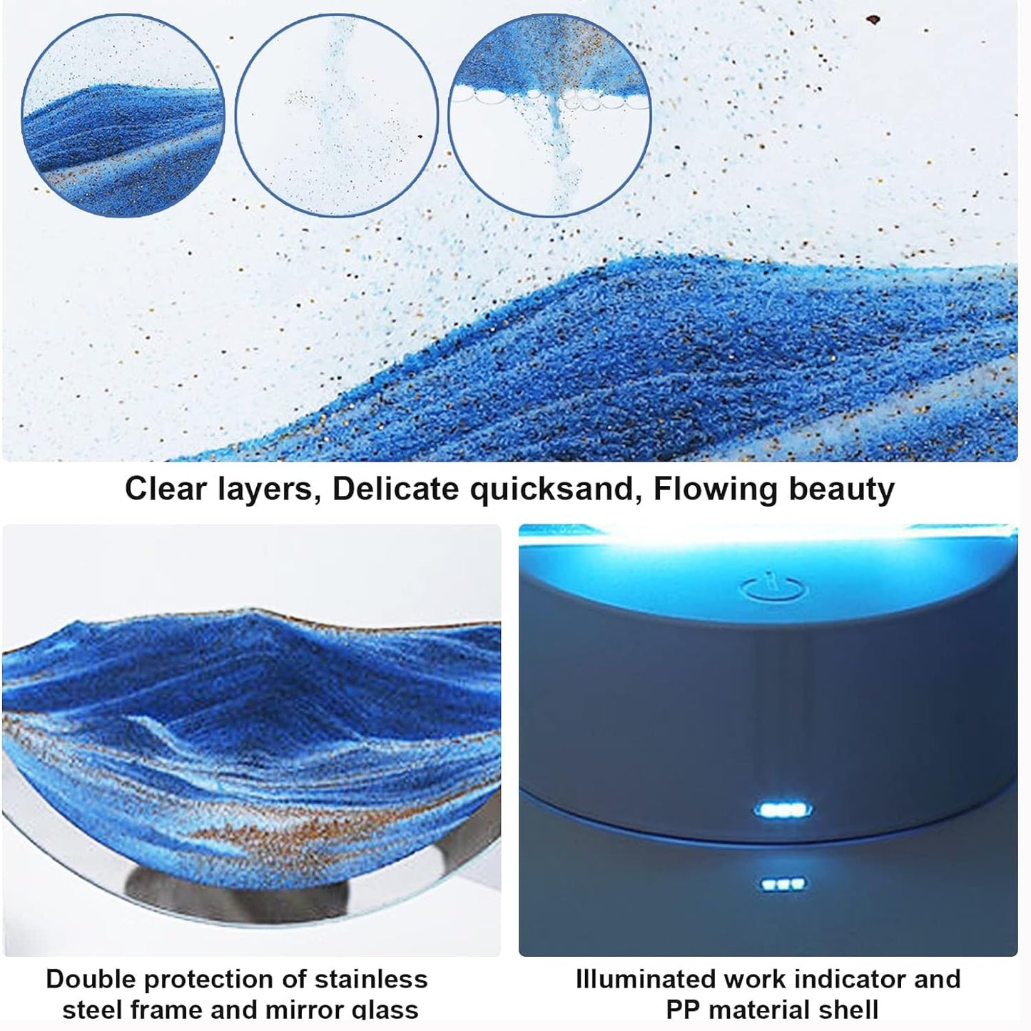 rysnwsu Moving Sand Art – Round Glass 3D Deep Sea Sandscape in Motion (Blue)
